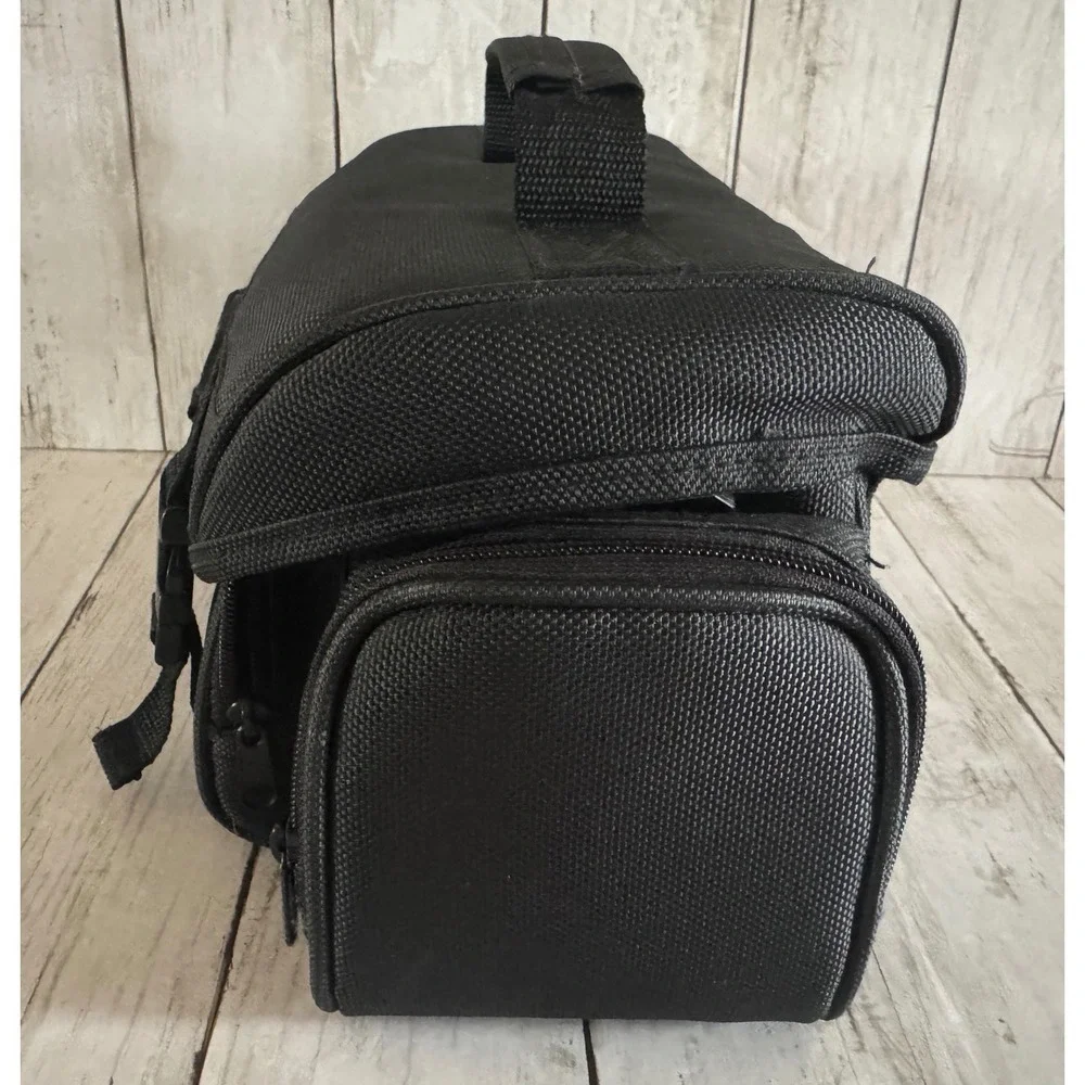 Black Ambico Padded Camera Bag Case with Buckle Closure and Multiple Pockets
